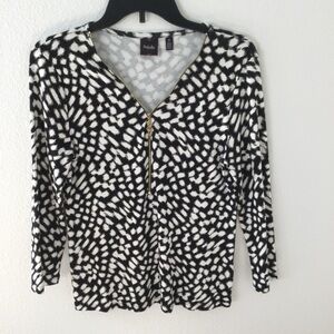 Rafaella Black & White Stretch Zip Front Slip Over Top Size Med